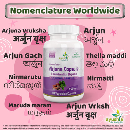 Ayushya Arjuna Capsules (Arjun Tree) Heart Wellness Support - Vegan, Gluten Free, Non-GMO, 60 Capsules