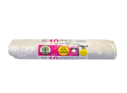 100L Extra Clear Pedal Bin Liners Pack of 10 with Tie Handles