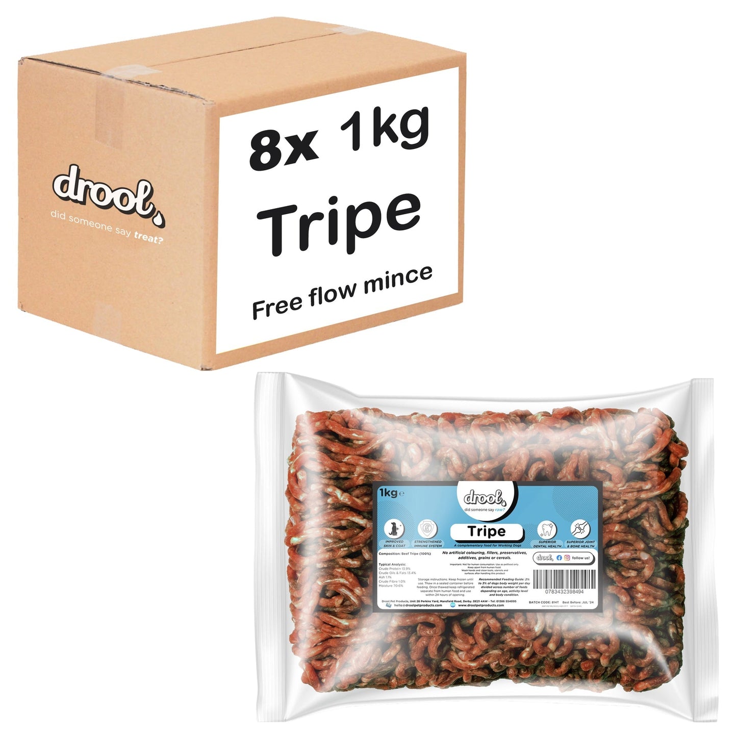 Drool Mince Freeflow Tripe 1kg - 8 pack box