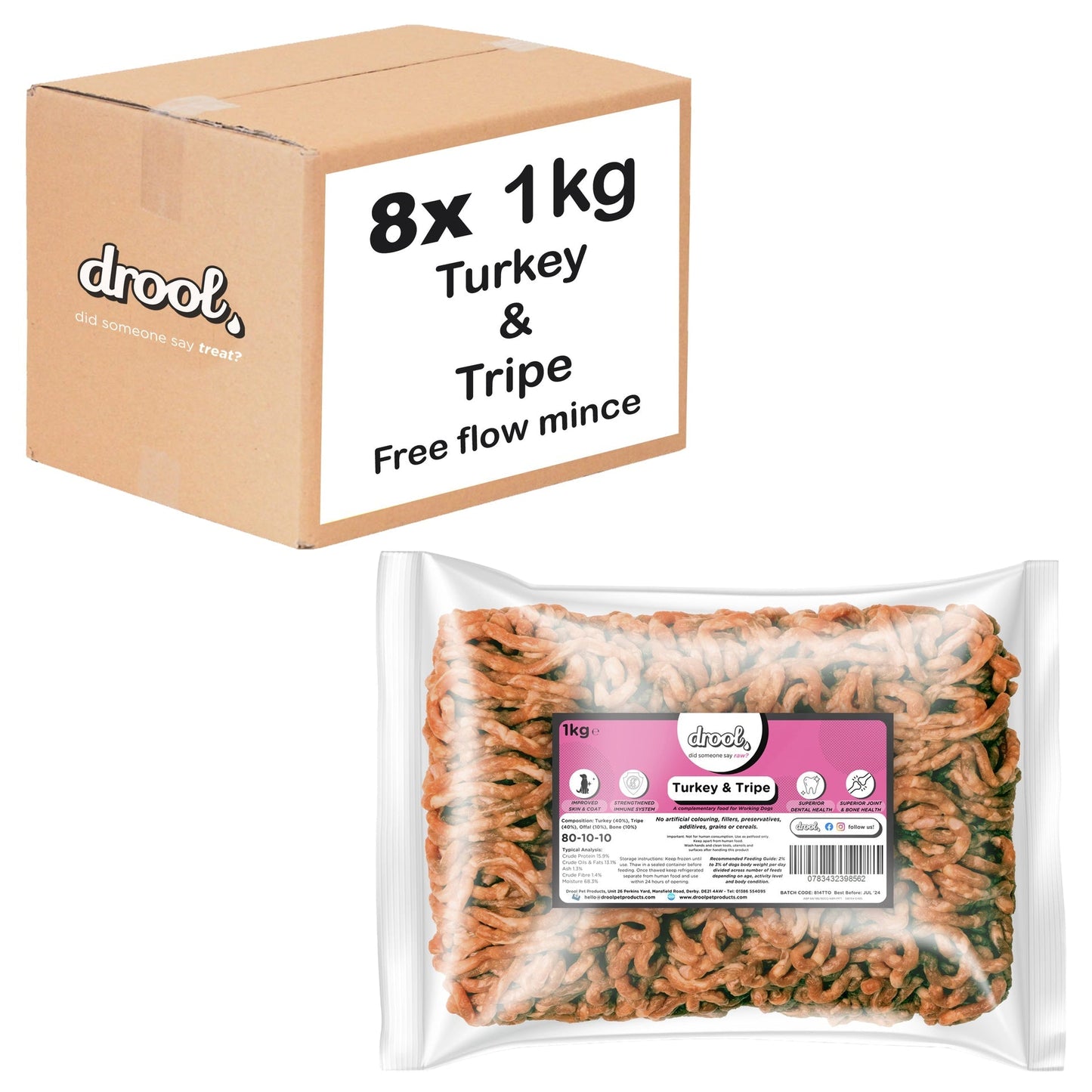 Drool Mince Freeflow Turkey & Tripe 1kg box