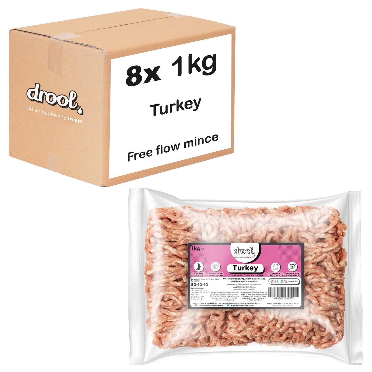 Drool Mince Freeflow Turkey 1kg - 8 pack box