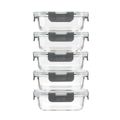 Rectangle Glass Food Storage Containers - 370ml - 5 PACK