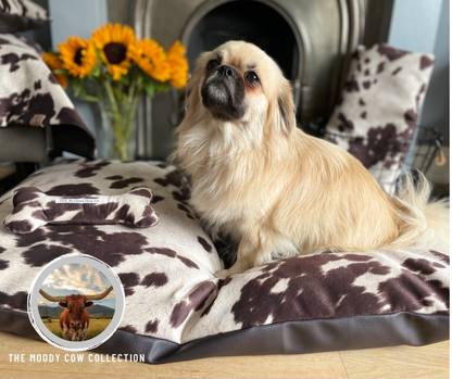 Luxury Faux Cowhide Dog Daybed with Removable Cover – Handmade in Devon