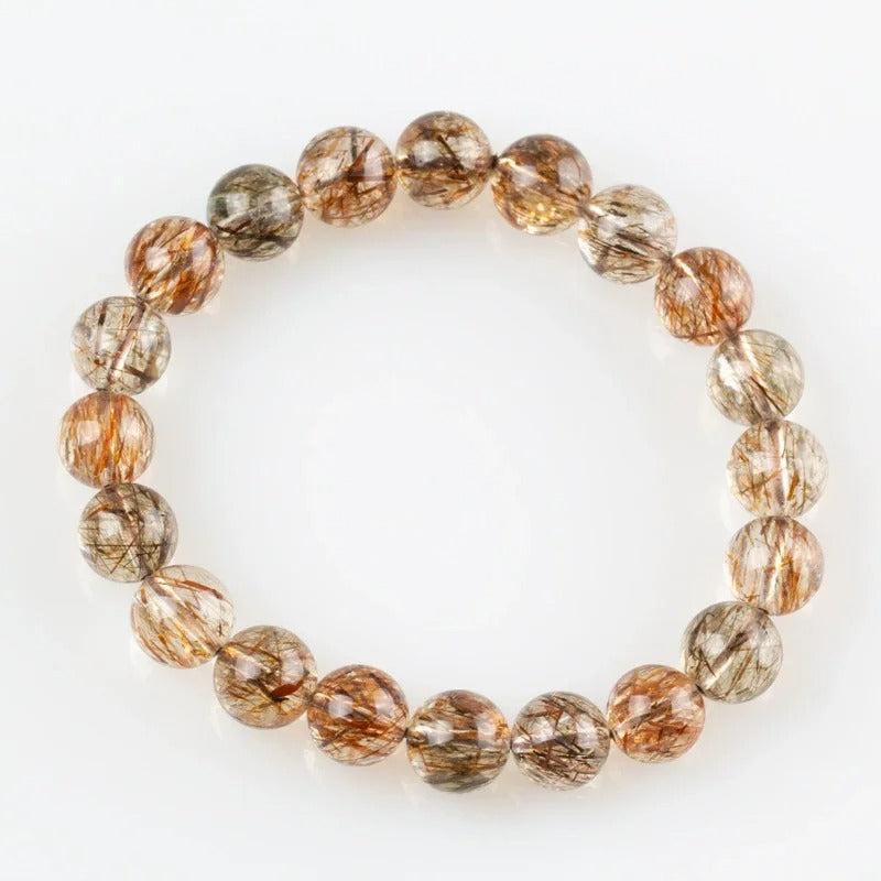 Natural Black Gold Rutilated Quartz Gemstone Bracelet, Size 7-14mm