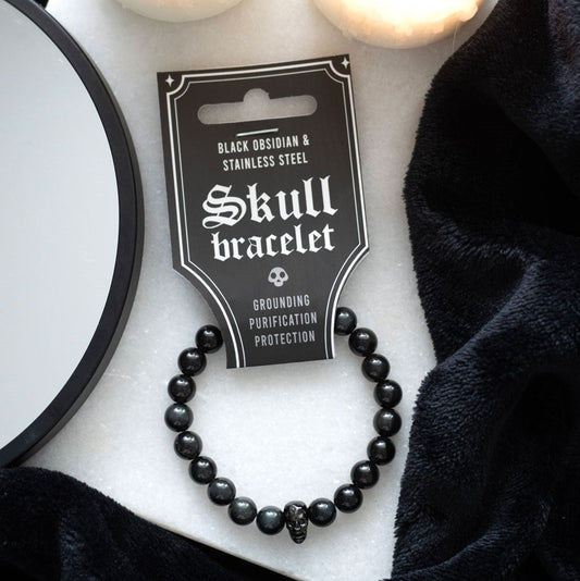 Gothic Gifts Black Obsidian Skull Bracelet