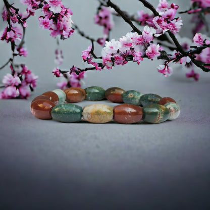 Plasma Chalcedony aka Natural BloodStone Strech Bracelet