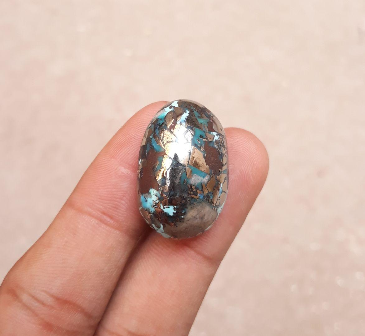 Natural Turquoise with Pyrite – Blue Matrix Turquoise -Shajri Feroza-62.3 Ct-27x18mm