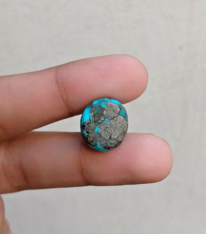 20.5ct Natural Certified Turquoise  - Blue Matrix Turquoise - Shajri Feroza - 17x15mm
