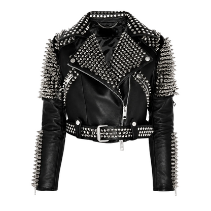 Women’s Silver Studded Punk Rock Biker Jacket Leather