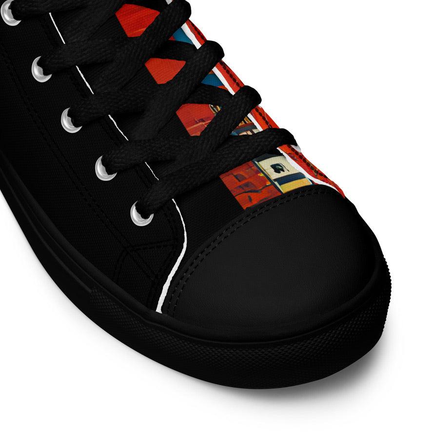 Half Black Half Hónghǎi - Mens High-Top Canvas Shoes