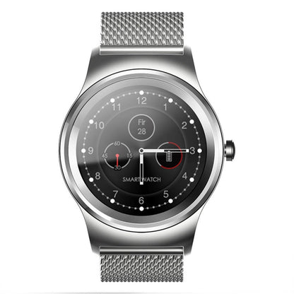 SMA-Round 1.28 inch Color Touch Screen Bluetooth Smart Watch, Waterproof, Support Voice Control / Heart Rate Monitor / Sleep Monitor / Bluetooth Camera, Compatible with Android and iOS System, SMA-Round/Orange Leather Strap, SMA-Round/Silver Leather St...