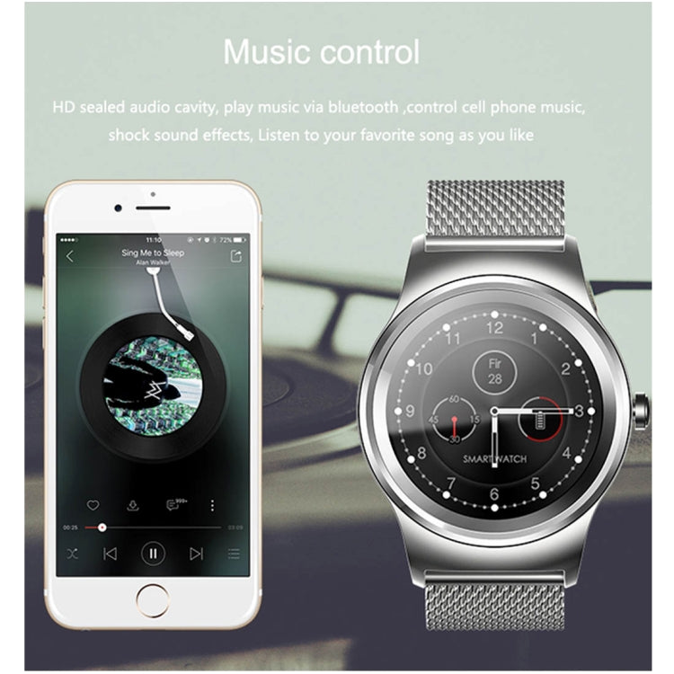SMA-Round 1.28 inch Color Touch Screen Bluetooth Smart Watch, Waterproof, Support Voice Control / Heart Rate Monitor / Sleep Monitor / Bluetooth Camera, Compatible with Android and iOS System, SMA-Round/Orange Leather Strap, SMA-Round/Silver Leather St...