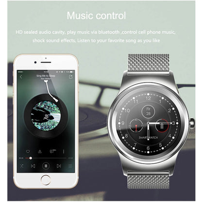 SMA-Round 1.28 inch Color Touch Screen Bluetooth Smart Watch, Waterproof, Support Voice Control / Heart Rate Monitor / Sleep Monitor / Bluetooth Camera, Compatible with Android and iOS System, SMA-Round/Orange Leather Strap, SMA-Round/Silver Leather St...