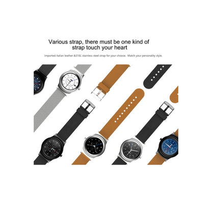 SMA-Round 1.28 inch Color Touch Screen Bluetooth Smart Watch, Waterproof, Support Voice Control / Heart Rate Monitor / Sleep Monitor / Bluetooth Camera, Compatible with Android and iOS System, SMA-Round/Orange Leather Strap, SMA-Round/Silver Leather St...