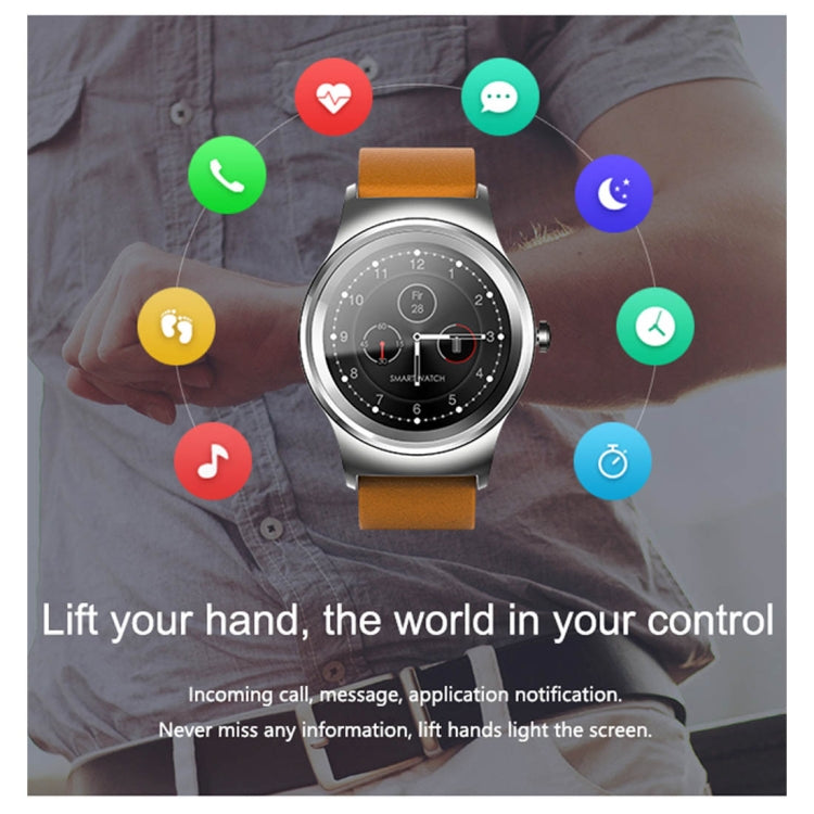 SMA-Round 1.28 inch Color Touch Screen Bluetooth Smart Watch, Waterproof, Support Voice Control / Heart Rate Monitor / Sleep Monitor / Bluetooth Camera, Compatible with Android and iOS System, SMA-Round/Orange Leather Strap, SMA-Round/Silver Leather St...