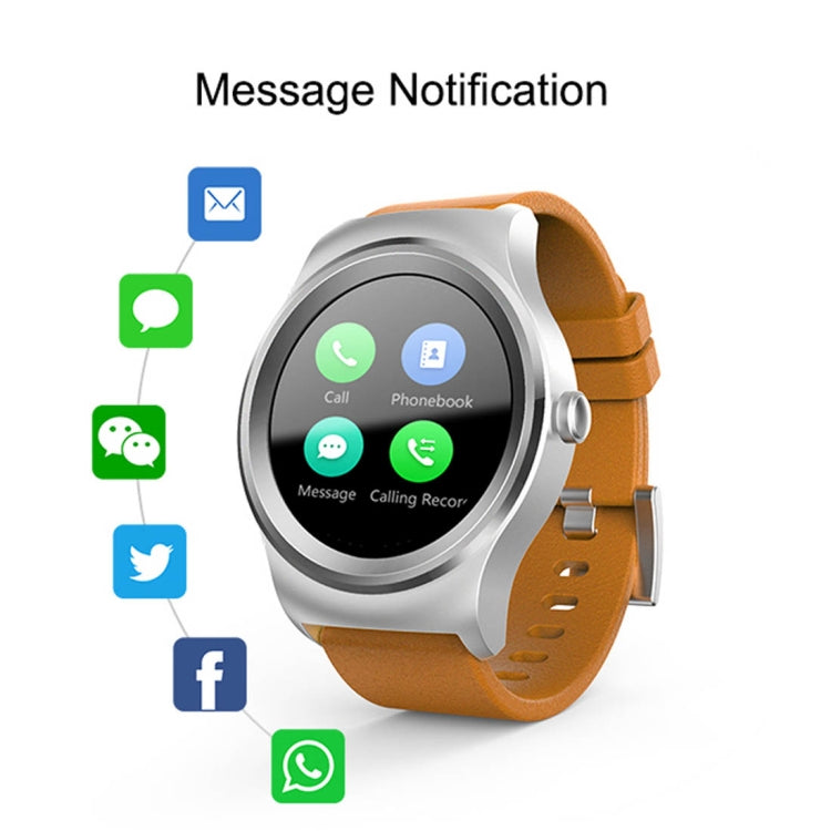 SMA-Round 1.28 inch Color Touch Screen Bluetooth Smart Watch, Waterproof, Support Voice Control / Heart Rate Monitor / Sleep Monitor / Bluetooth Camera, Compatible with Android and iOS System, SMA-Round/Orange Leather Strap, SMA-Round/Silver Leather St...