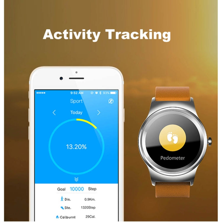 SMA-Round 1.28 inch Color Touch Screen Bluetooth Smart Watch, Waterproof, Support Voice Control / Heart Rate Monitor / Sleep Monitor / Bluetooth Camera, Compatible with Android and iOS System, SMA-Round/Orange Leather Strap, SMA-Round/Silver Leather St...