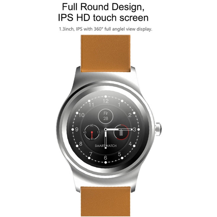 SMA-Round 1.28 inch Color Touch Screen Bluetooth Smart Watch, Waterproof, Support Voice Control / Heart Rate Monitor / Sleep Monitor / Bluetooth Camera, Compatible with Android and iOS System, SMA-Round/Orange Leather Strap, SMA-Round/Silver Leather St...