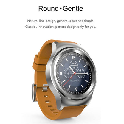 SMA-Round 1.28 inch Color Touch Screen Bluetooth Smart Watch, Waterproof, Support Voice Control / Heart Rate Monitor / Sleep Monitor / Bluetooth Camera, Compatible with Android and iOS System, SMA-Round/Orange Leather Strap, SMA-Round/Silver Leather St...