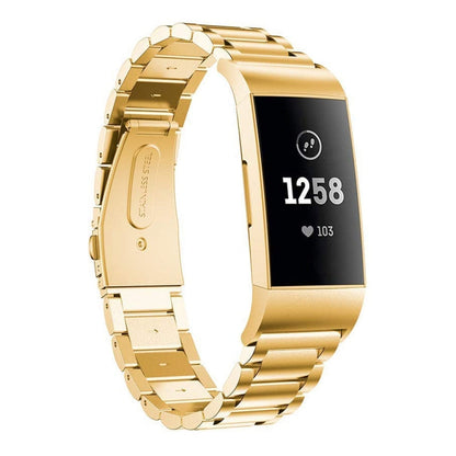 Three Beads Slingshot Buckle Solid Stainless Steel Watch Band for Fitbit Charge 3