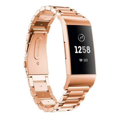 Three Beads Slingshot Buckle Solid Stainless Steel Watch Band for Fitbit Charge 3