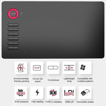VEIKK A15 10x6 inch 5080 LPI Smart Touch Electronic Graphic Tablet, with Type-C Interface, A15 Gold, A15 Blue, A15 Red