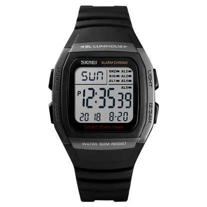 SKMEI 1278 Fashionable Outdoor 50m Waterproof Digital Watch Student Sports Wrist Watch Support 5 Group Alarm Clocks (Titanium), SKMEI 1278