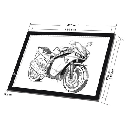 A3 8W 5V LED USB Stepless Dimming Acrylic Scale Copy Boards Anime Sketch Drawing Sketchpad with USB Cable & Power Adapter, Stepless Dimming with USB Cable & Power Adapter