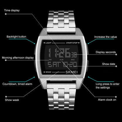 SKMEI 1368 Multifunctional Men Outdoor Sports Noctilucent Waterproof Digital Watch