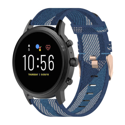 22mm Stripe Weave Nylon Wrist Strap Watch Band for Fossil Gen 5 Carlyle, Gen 5 Julianna, Gen 5 Garrett, Gen 5 Carlyle HR
