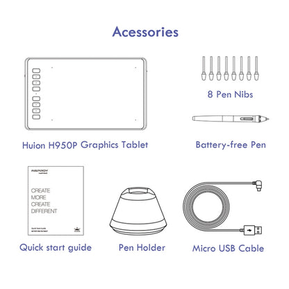 HUION Inspiroy Series H950P 5080LPI Professional Art USB Graphics Drawing Tablet for Windows / Mac OS, with Battery-free Pen