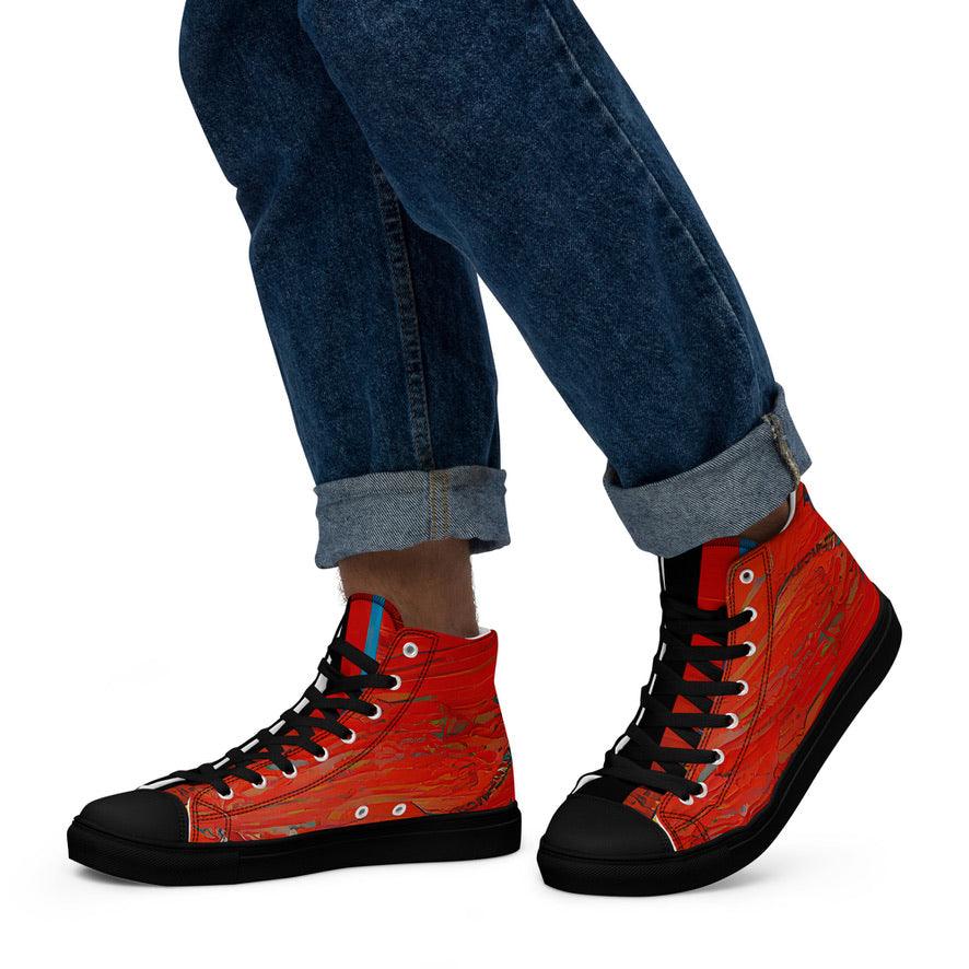 Half Black Half Hónghǎi - Mens High-Top Canvas Shoes