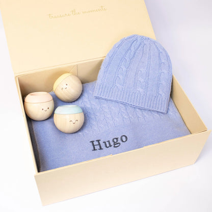 CABLE KNIT CASHMERE AND SENSORY BALLS - CORNFLOWER BLUE