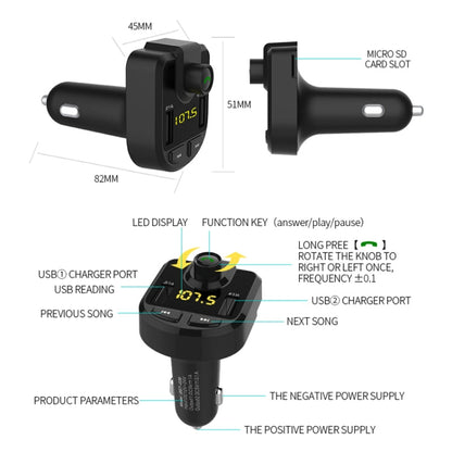 Dual USB Charger, Support Bluetooth / Micro SD Card / TF Card / USB Disk, BT36