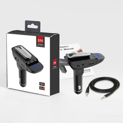 ER9 2 in 1 Hands-Free Calling Car Kit Wireless Bluetooth Headset Dual USB Charger FM Transmitter MP3 Music Player, ER9