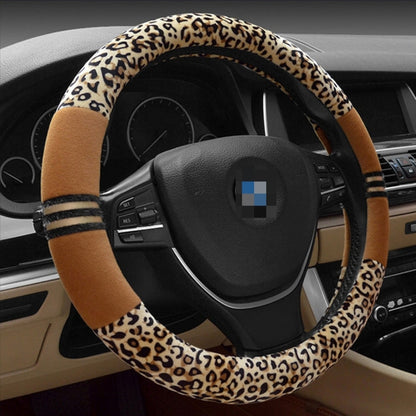 Leopard Grain Steering Wheel Cover, Adaptation Steering Wheel Diameter: 37-38 cm, 37-38cm Beige, 37-38cm Coffee, 37-38cm Black