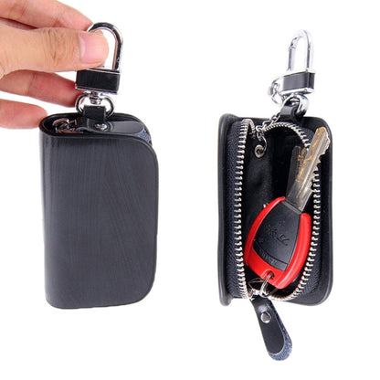 Universal Leather Wood Grain Texture Waist Hanging Zipper Wallets Key Holder Bag (No Include Key)