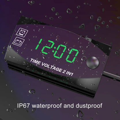 Motorcycle Multi-functional 2 in 1 Digital Display Voltmeter + Electronic Clock, 6-30V IP67