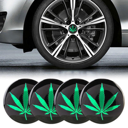 4 PCS Car-Styling Green Leaves Pattern Metal Wheel Hub Decorative Sticker, Diameter: 5.8cm, Green Leaves