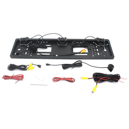 PZ600-L Europe Car License Plate Frame Rear View Camera Visual Rear View Parking System with 2 Reversing Radar Detector, with 2 Reversing Radar Detector