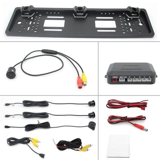 PZ600-L Europe Car License Plate Frame Rear View Camera Visual Rear View Parking System with 2 Reversing Radar Detector, with 2 Reversing Radar Detector