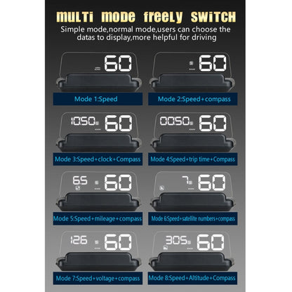 T900 Car GPS HUD Virtual HD Reflection Board Head-up Display, Speed & Driving Distance / Time Display, Over Speed & Voltage & Low Voltage Alarm, Fatigue Driving, T900  White, T900  Green + White, T900 Blue + White