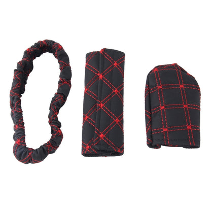 3 PCS Car Hand Brake Cover Shift Knob Gear Stick Cushion Sets Rear View Mirror Sets Cover Car Accessory Interior Decoration Pad, 3 PCS Red, 3 PCS White