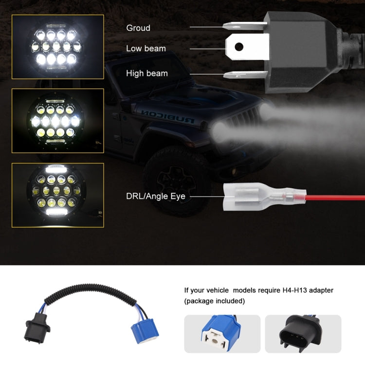 2 PCS 7 inch DC10-48V 36W 6000K Harley Motorcycle Headlight with 12 SMD-5630-LED Lamps and 12 Crystal Lamp Beads, DC10-48V 36W 6000K