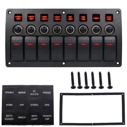 3Pin 8 Way Switches Combination Switch Panel with Light and Projector Lens for Car RV Marine Boat, 3Pin 8 Way