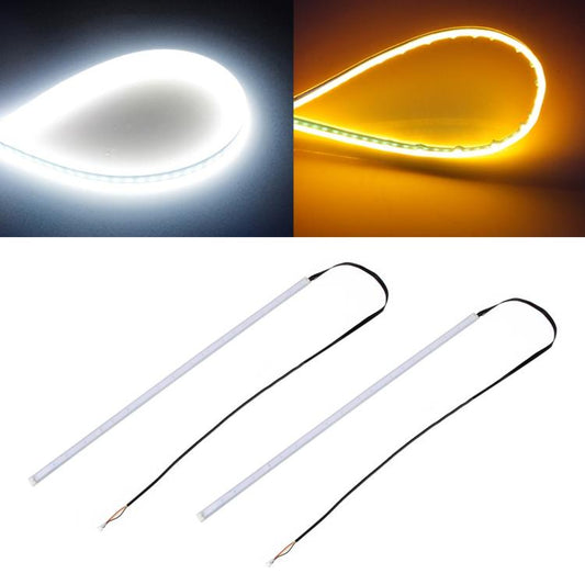 2 PCS 45cm DC12V 5W Ultra-thin Waterproof Car Auto Double Colors Turn Lights / Running Lights SMD-2835 LED Bulbs (Turn Lights: Yellow Light; Running Lights: Blue Light), 45cm Turn Lights: Yellow Light; Running Lights: White Light