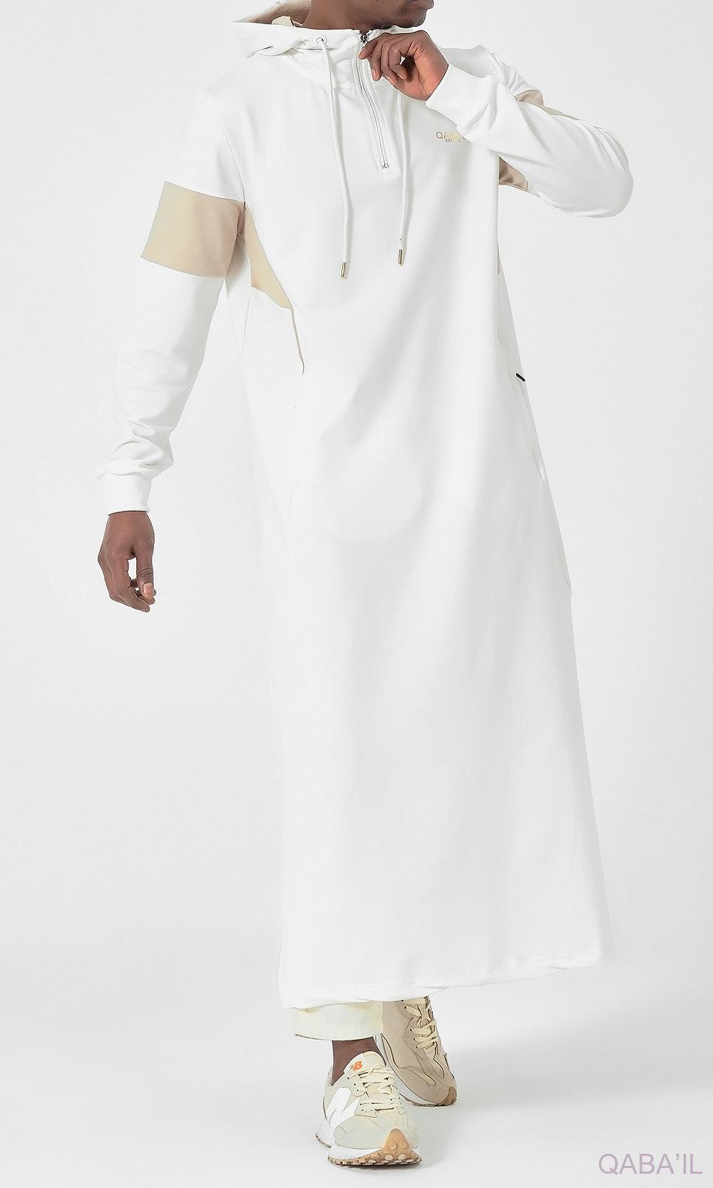 Muslim Men's Two-tone Long Thobe Kamees Unik R24 QL Cream