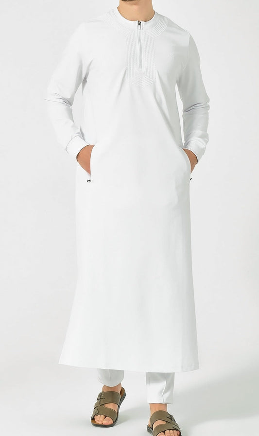 Islamic Men's Long Thobe Amwaj R24 QL in White