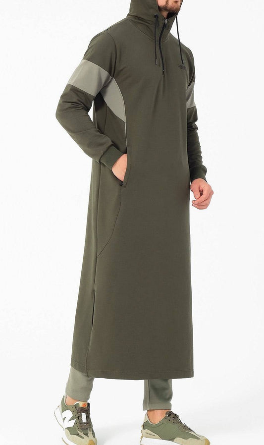 Muslim Men's Two-tone Long Thobe Kamees Unik R24 QL Khaki