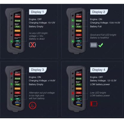TIROL T16897 12V Auto Car Digital Battery Alternator Tester 6 LED Lights Display, TIROL T16897